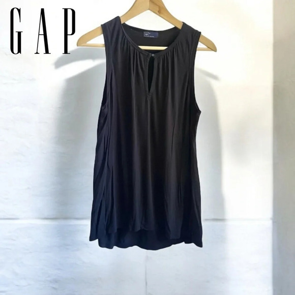 GAP Black Knit Tank Blouse w/Keyhole & Button, M - Picture 1 of 7